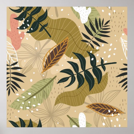 Naadloos tropisch patroon met planten, bladeren, e poster (Voorkant)