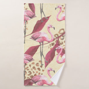 Naadloos tropisch patroon met roze flamingo, lev badhanddoek