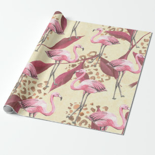 Naadloos tropisch patroon met roze flamingo, lev cadeaupapier