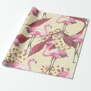 Naadloos tropisch patroon met roze flamingo, lev cadeaupapier