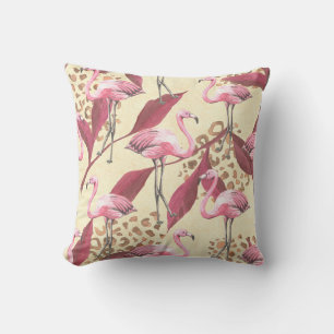Naadloos tropisch patroon met roze flamingo, lev kussen