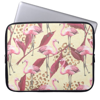 Naadloos tropisch patroon met roze flamingo, lev laptop sleeve
