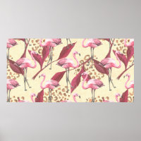 Naadloos tropisch patroon met roze flamingo, lev