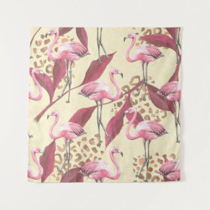 Naadloos tropisch patroon met roze flamingo, lev wandkleed