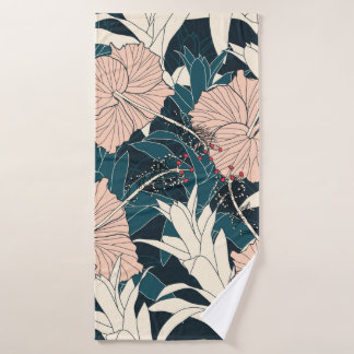 Naadloos tropisch patroon met roze hibiscus flowe badhanddoek