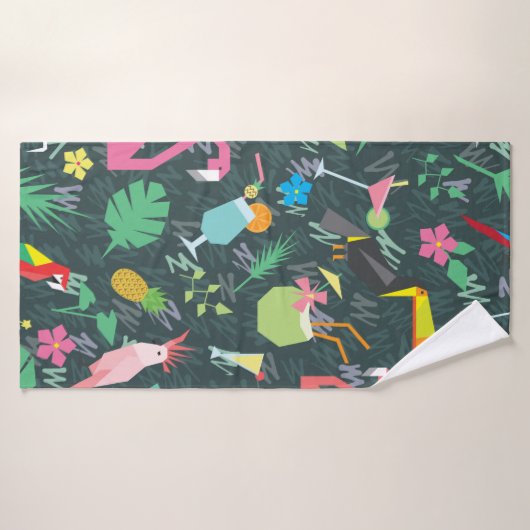 Naadloos tropisch patroon met vogels en drinken 1 badhanddoek (Badhanddoek)