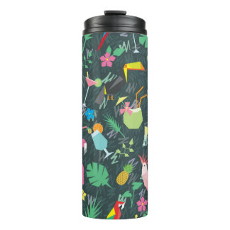 Naadloos tropisch patroon met vogels en drinken 1 thermosbeker