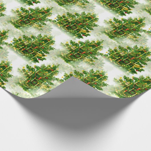 naadloos Victoriaans kerstboompatroon Cadeaupapier (Hoek)
