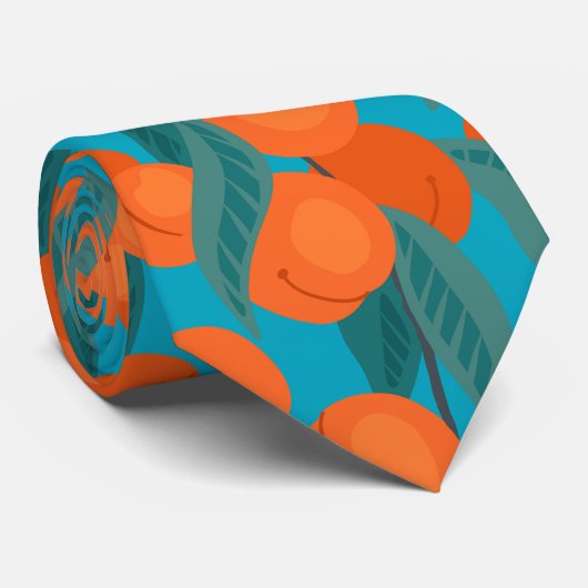 Naadloos vlak patroon met perziken op takken stropdas (Opgerold)