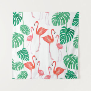 Naadloos watercolor patroon met flamingofamilie w wandkleed