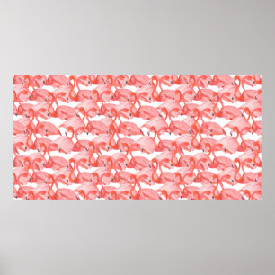 Naadloos watercolorpatroon met kleine flamingo poster