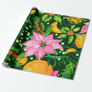 Naadloos waterverf kerstpatroon met poinset cadeaupapier