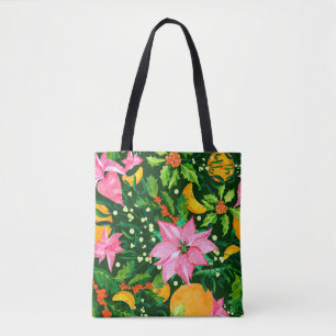 Naadloos waterverf kerstpatroon met poinset tote bag