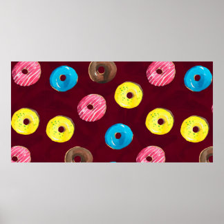 Naadloos waterverf met donuts op de grond poster