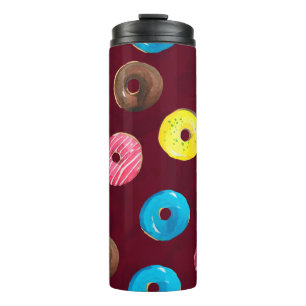 Naadloos waterverf met donuts op de grond thermosbeker