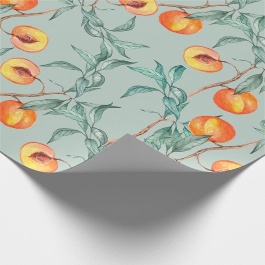 Naadloos waterverf met perziken en branche cadeaupapier (Hoek)