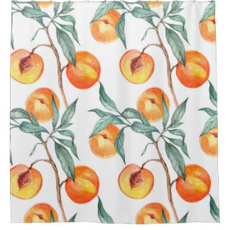 Naadloos waterverf met perziken op een wit douchegordijn