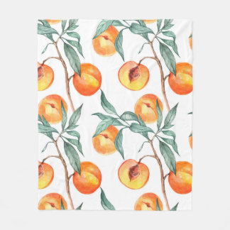 Naadloos waterverf met perziken op een wit fleece deken