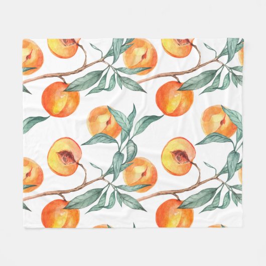 Naadloos waterverf met perziken op een wit fleece deken (Voorkant (Horizontaal))