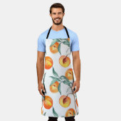 Naadloos waterverf met perziken op een wit schort (Gedragen)