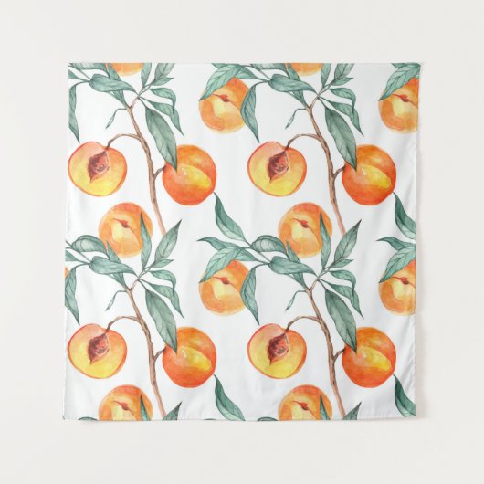 Naadloos waterverf met perziken op een wit wandkleed (Voorkant)