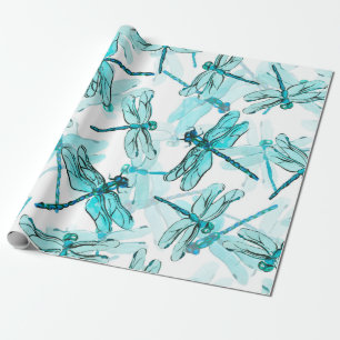 Naadloos waterverf patroon met elegante ligonfly cadeaupapier