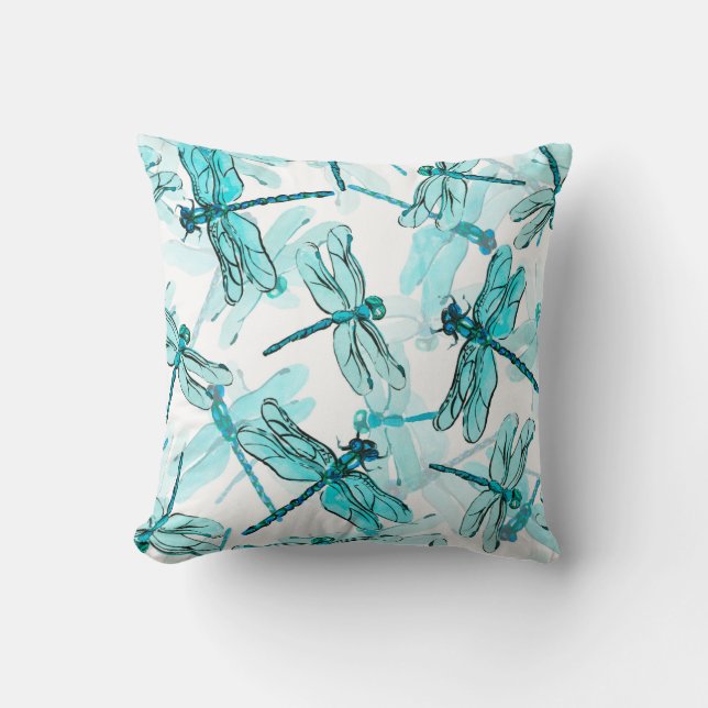 Naadloos waterverf patroon met elegante ligonfly kussen (Voorkant)