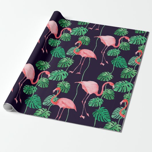 Naadloos waterverf patroon met flamingo cadeaupapier (Uitgerold)