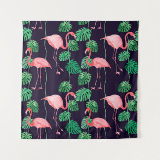 Naadloos waterverf patroon met flamingo wandkleed