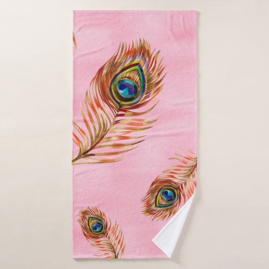 Naadloos waterverf patroon met gouden pauw badhanddoek (Badhanddoek)