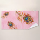 Naadloos waterverf patroon met gouden pauw badhanddoek (Badhanddoek)
