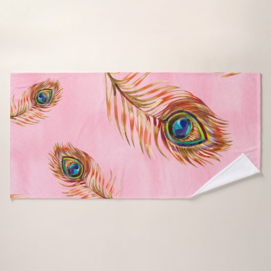 Naadloos waterverf patroon met gouden pauw badhanddoek (Badhanddoek)