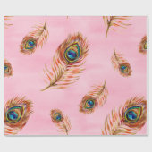 Naadloos waterverf patroon met gouden pauw cadeaupapier (Vlak)