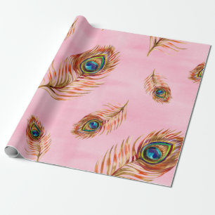 Naadloos waterverf patroon met gouden pauw cadeaupapier