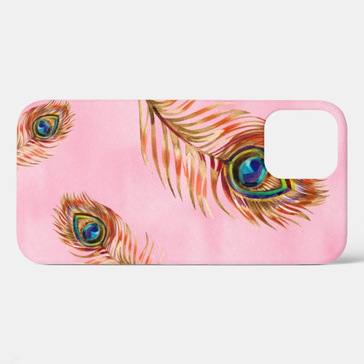 Naadloos waterverf patroon met gouden pauw Case-Mate iPhone case (Achterkant (horizontaal))