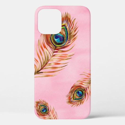Naadloos waterverf patroon met gouden pauw Case-Mate iPhone case (Achterkant)