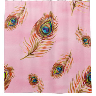 Naadloos waterverf patroon met gouden pauw douchegordijn