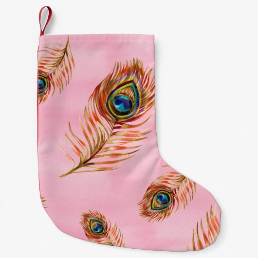 Naadloos waterverf patroon met gouden pauw kleine kerstsok (Voorkant)