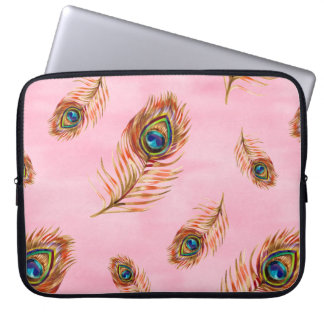 Naadloos waterverf patroon met gouden pauw laptop sleeve