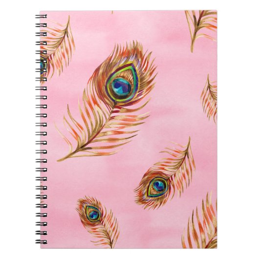 Naadloos waterverf patroon met gouden pauw notitieboek (Voorkant)