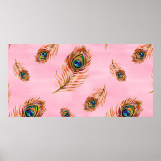 Naadloos waterverf patroon met gouden pauw poster