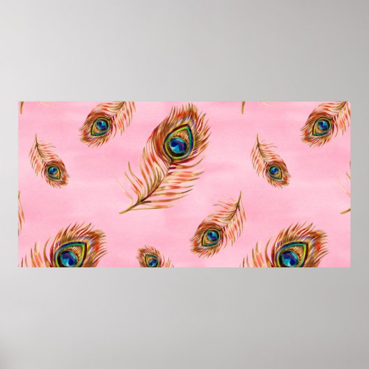 Naadloos waterverf patroon met gouden pauw poster (Voorkant)