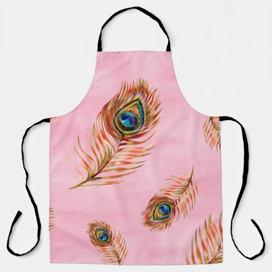 Naadloos waterverf patroon met gouden pauw schort (Voorkant)