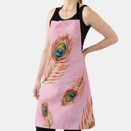 Naadloos waterverf patroon met gouden pauw schort (Insitu)