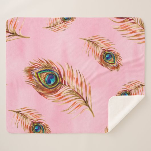 Naadloos waterverf patroon met gouden pauw sherpa deken (Voorkant (horizontaal))