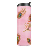 Naadloos waterverf patroon met gouden pauw thermosbeker (Gedraaid links)