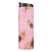 Naadloos waterverf patroon met gouden pauw thermosbeker (Geroteerd rechts)