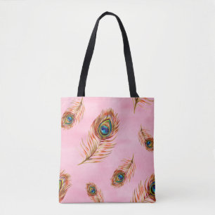 Naadloos waterverf patroon met gouden pauw tote bag