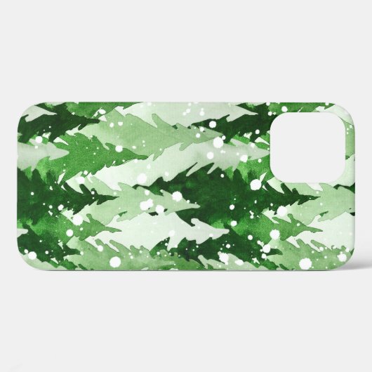Naadloos waterverf-patroon met groene pijnbomen  Case-Mate iPhone case (Achterkant (horizontaal))