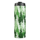 Naadloos waterverf-patroon met groene pijnbomen  thermosbeker (Voorkant)